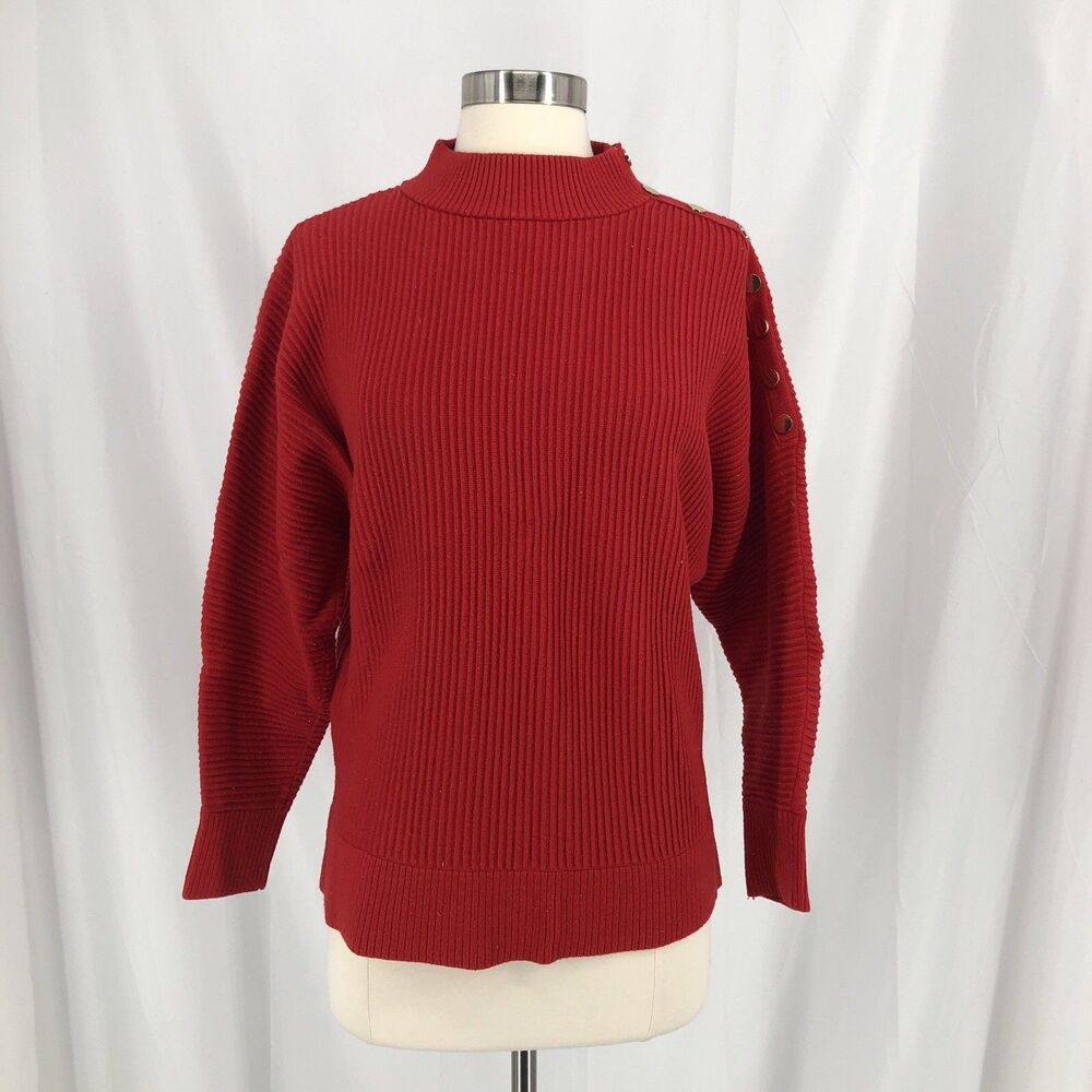 Tahari Red Ribbed Mock Sweater Small